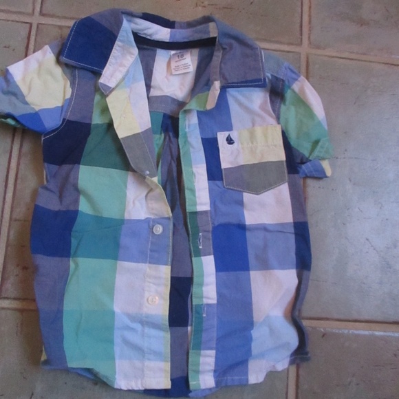 Carter's Boys T-shirt Button Down Size 18 Months Blue/Green Plaid - Picture 1 of 4